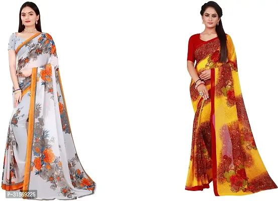 Stylish Georgette Multicoloured Printed Saree with Blouse piece For Women Pack Of 2-thumb0