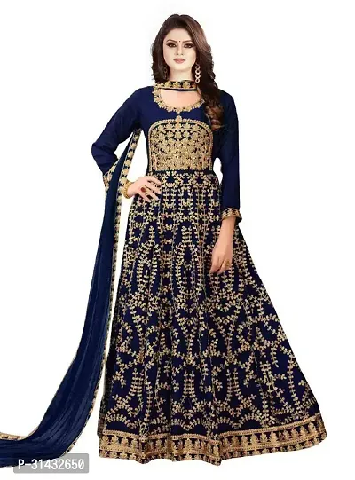 Women Taffeta Silk Semi Stitched Anarkali Gown-thumb0