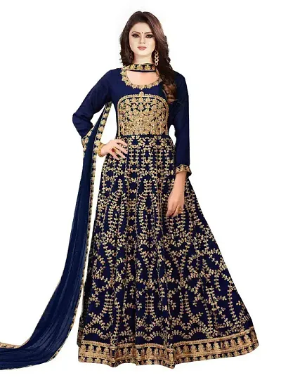 Stylish Taffeta Silk Heavy Embroidered Gown With Dupatta