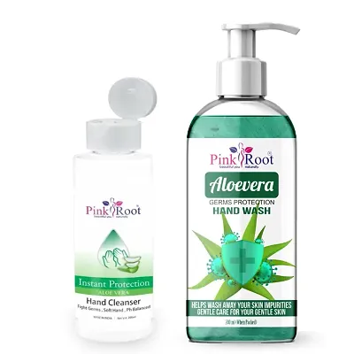 Pink Root Aloe Vera Germ Protection Hand Wash 200ml With Hand Cleanser 200ml