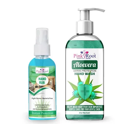 Pink Root Aloe Vera Germ Protection Hand Wash 200ml With Hand Rub 200ml