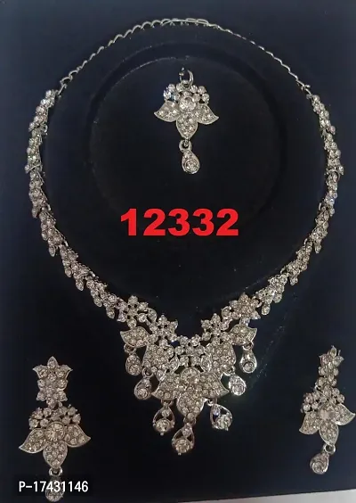 AD Studded Fancy Necklace Set With Earring Mangtikka