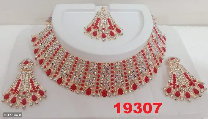 Red  Rainbow Stone Choker Set With Earrings Mangtikka