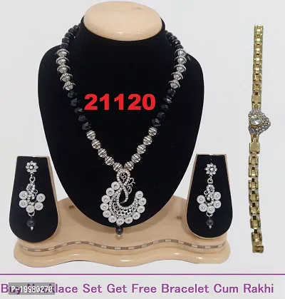 Silver Plated  Pendent Set earrings With Free Gold Plated Bracelet-thumb0