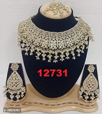 Bridal Style Kundan Stone Choker Set With Earrings Mangtikka-thumb0