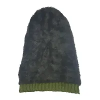 Buttons & Bows Winter Knitted Beanie Cap with fleece, Unisex Cap for Men & Women- Pack of 01 (Green, 1)-thumb2