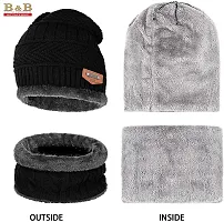 BB-Buttons  Bows Knitted Winter Cap  Neck Scarf with Fleece, Unisex Beanie Cap with Neck Warmer for Men  Women, Warm Neck and Cap Set (1-Pair), Brown, Free Size-thumb2