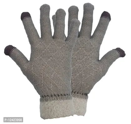 BB-Buttons  Bows Touch Gloves/Woolen Unisex Touchscreen Hand Gloves for Winter/Touchscreen Compatible/Warm  Soft-01 Pair, Grey, Free