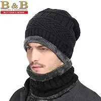 BB-Buttons  Bows Unisex's Beanie Hat (Winter Cap  Neck Scarf_Black_Free Size)-thumb3