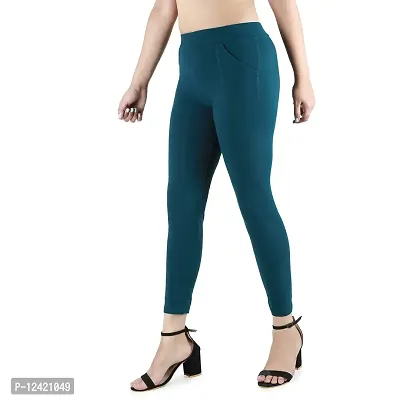 B&B-Buttons & Bows Women's Lycra Blend Body fit, Stretchable Formal Ankle Length Jeggings/Treggings Pant with 2 Pockets [Waist Size:26-38 Inch, Bottle Green]-thumb2