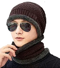 Buttons  Bows Winter Cap, Neck Scarf/Neck Warmer with Hand Gloves Touch Screen for Men  Women, Warm Neck and Cap (Cap+Neck Set+Gloves-Brown)-thumb4