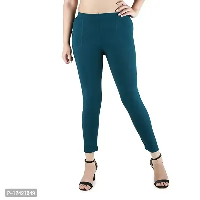 B&B-Buttons & Bows Women's Lycra Blend Body fit, Stretchable Formal Ankle Length Jeggings/Treggings Pant with 2 Pockets [Waist Size:26-38 Inch, Bottle Green]