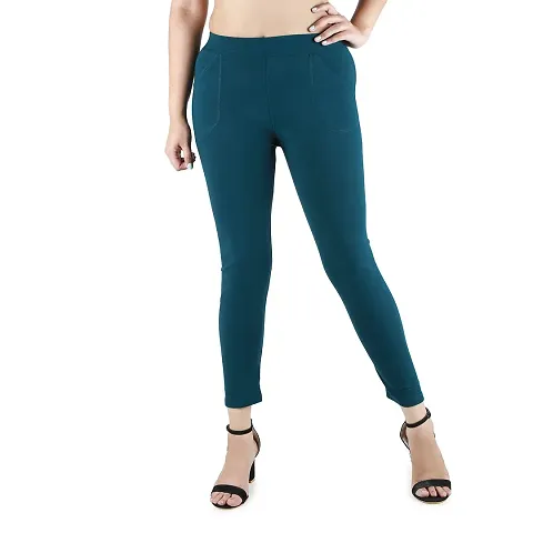 B&B-Buttons & Bows Women's Lycra Blend Body fit, Stretchable Formal Ankle Length Jeggings/Treggings Pant with 2 Pockets [Waist Size:26-38 Inch, Bottle Green]