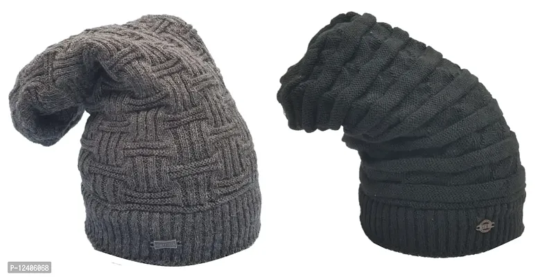 BB-Buttons  Bows Unisex-Adult Beanie Hat (11210128_ACS-WLC-BB-KBN-02-BLK-DGY#2_Black-D.Grey_Free Size)