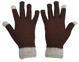 BB-Buttons  Bows Touch Gloves/Woolen Unisex Touchscreen Hand Gloves for Winter/Touchscreen Compatible/Warm  Soft-01 Pair, Brown-thumb3