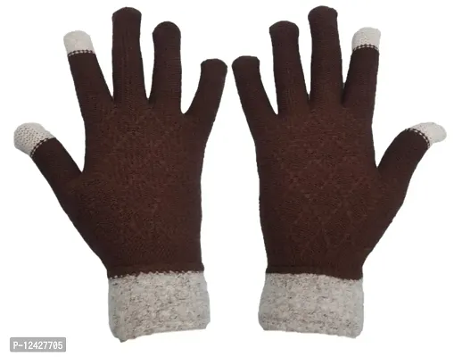 BB-Buttons  Bows Touch Gloves/Woolen Unisex Touchscreen Hand Gloves for Winter/Touchscreen Compatible/Warm  Soft-01 Pair, Brown-thumb4