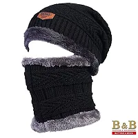 BB-Buttons  Bows Unisex's Beanie Hat (Winter Cap  Neck Scarf_Black_Free Size)-thumb1