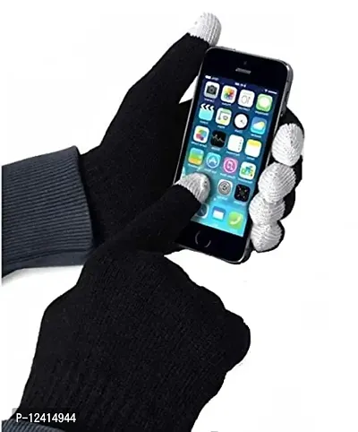 Buttons & Bows Touch Gloves/Woolen Unisex Touchscreen Hand Gloves for Winter/Touchscreen Compatible/Warm & Soft-01 Pair-thumb2