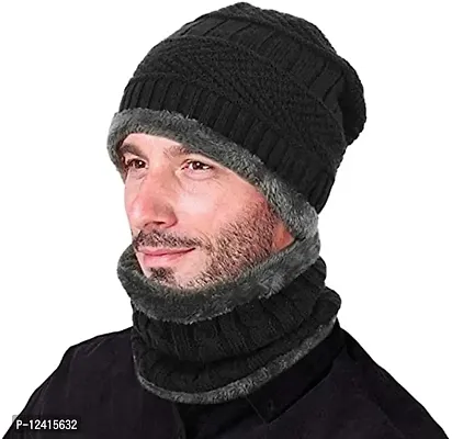 BB-Buttons  Bows Winter Cap, Neck Scarf/Neck Warmer With Hand Gloves Touch Screen For Unisex, Warm Neck  Cap (Cap+Neck Set+Gloves-Black)-thumb5