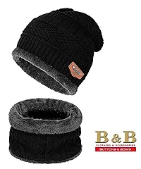 BB-Buttons  Bows Unisex's Beanie Hat (Winter Cap  Neck Scarf_Black_Free Size)-thumb2