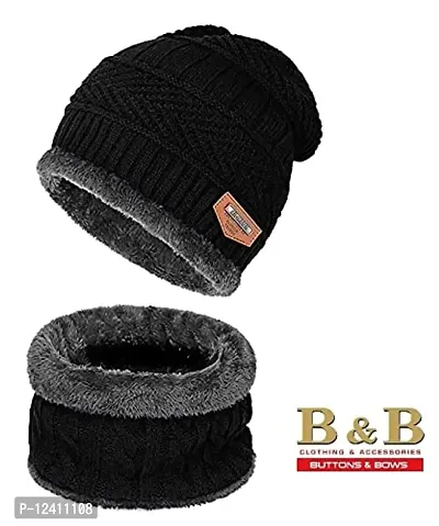 BB-Buttons  Bows Unisex's Beanie Hat (Winter Cap  Neck Scarf_Black_Free Size)-thumb3