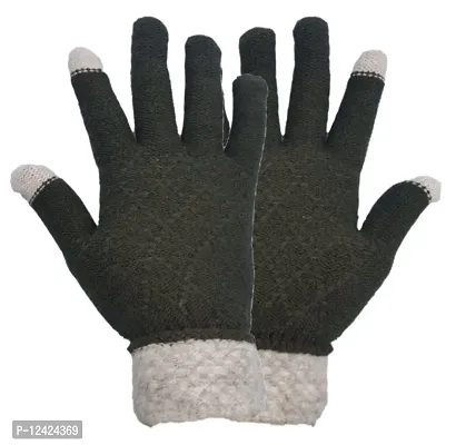 BB-Buttons  Bows Touch Gloves/Woolen Unisex Touchscreen Hand Gloves for Winter,-01 Pair-F F/Touchscreen Compatible/Warm  Soft, Dark Green