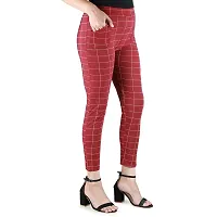 Buttons  Bows Women Jegging/Treggings,Waist Size: 26-36 Inch,Body fit,Stretchable Formal Pants with Check Pattern,Ankle Length,02 Pockets,Lycra Blend Fabric,Gym/Yoga wear,Casual/Office Wine-RED-thumb4