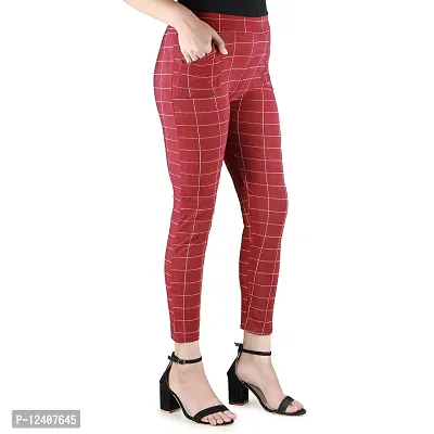 Buttons  Bows Women Jegging/Treggings,Waist Size: 26-36 Inch,Body fit,Stretchable Formal Pants with Check Pattern,Ankle Length,02 Pockets,Lycra Blend Fabric,Gym/Yoga wear,Casual/Office Wine-RED-thumb5