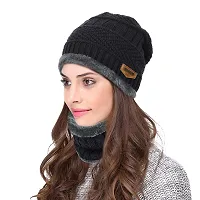 BB-Buttons  Bows Winter Cap, Neck Scarf/Neck Warmer With Hand Gloves Touch Screen For Unisex, Warm Neck  Cap (Cap+Neck Set+Gloves-Black)-thumb2