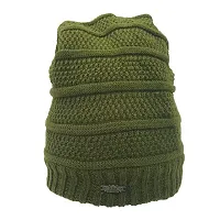 Buttons & Bows Winter Knitted Beanie Cap with fleece, Unisex Cap for Men & Women- Pack of 01 (Green, 1)-thumb1