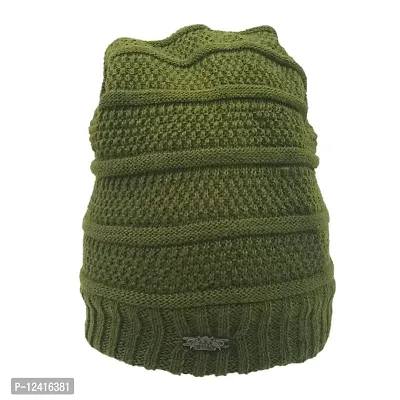 Buttons & Bows Winter Knitted Beanie Cap with fleece, Unisex Cap for Men & Women- Pack of 01 (Green, 1)-thumb2