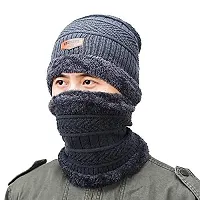 BB-Buttons  Bows Winter Cap, Neck Scarf/Neck Warmer With Hand Gloves Touch Screen For Unisex, Warm Neck  Cap (Cap+Neck Set+Gloves-Grey)-thumb2