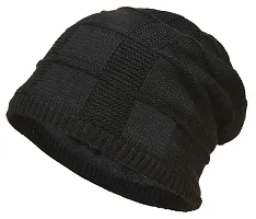Buttons  Bows Winter Knitted Beanie Cap with Fleece, Unisex Cap for Men  Women (Short Beanie (Black), 1)-thumb1
