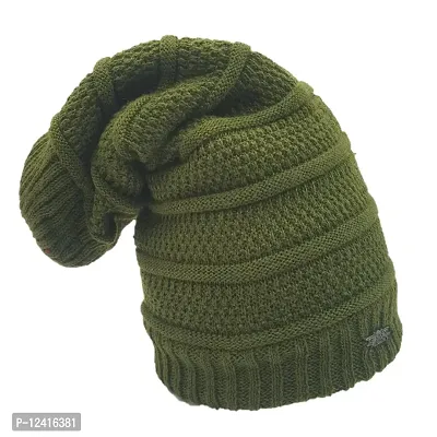 Buttons & Bows Winter Knitted Beanie Cap with fleece, Unisex Cap for Men & Women- Pack of 01 (Green, 1)