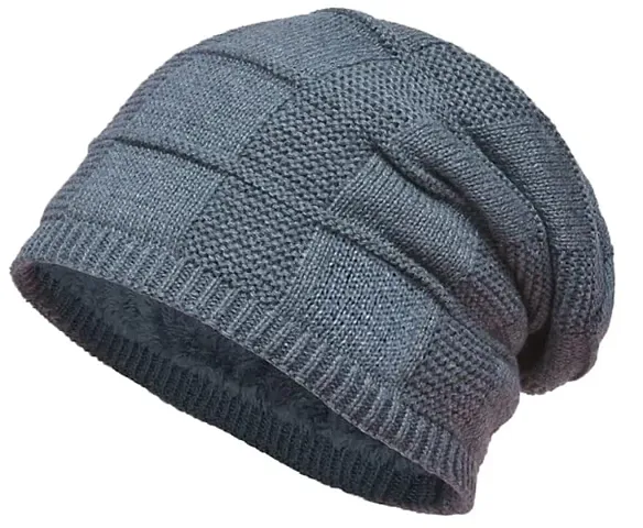 Buttons Bows Winter Knitted Beanie Cap with Fleece, Unisex Cap for Men Women (Short Beanie (L-Grey), 1)