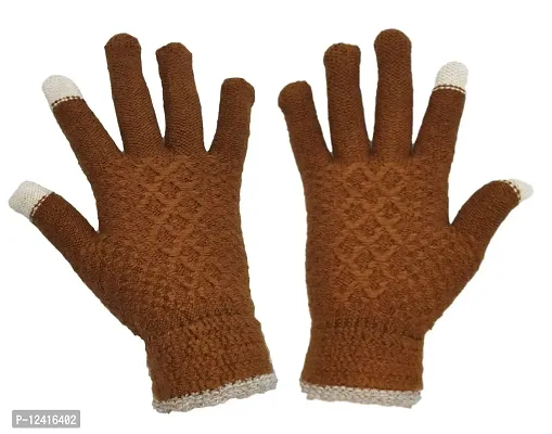Buttons  Bows Winter Beanie Cap with Hand Gloves Touch Screen for Men  Women, Warm Cap (Brown)-thumb5