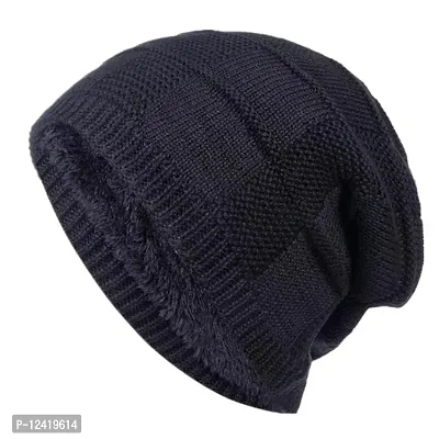 Buttons  Bows Winter Knitted Beanie Cap with Fleece, Unisex Cap for Men  Women (Short Beanie (Black), 1)