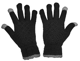 BB-Buttons  Bows Winter Cap, Neck Scarf/Neck Warmer With Hand Gloves Touch Screen For Unisex, Warm Neck  Cap (Cap+Neck Set+Gloves-Black)-thumb1