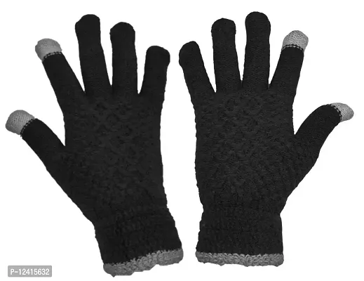 BB-Buttons  Bows Winter Cap, Neck Scarf/Neck Warmer With Hand Gloves Touch Screen For Unisex, Warm Neck  Cap (Cap+Neck Set+Gloves-Black)-thumb2