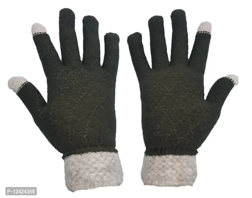 BB-Buttons  Bows Touch Gloves/Woolen Unisex Touchscreen Hand Gloves for Winter,-01 Pair-F F/Touchscreen Compatible/Warm  Soft, Dark Green-thumb4