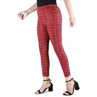 Buttons  Bows Women Jegging/Treggings,Waist Size: 26-36 Inch,Body fit,Stretchable Formal Pants with Check Pattern,Ankle Length,02 Pockets,Lycra Blend Fabric,Gym/Yoga wear,Casual/Office Wine-RED-thumb2