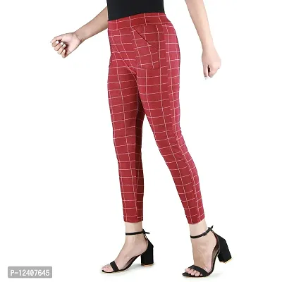 Buttons  Bows Women Jegging/Treggings,Waist Size: 26-36 Inch,Body fit,Stretchable Formal Pants with Check Pattern,Ankle Length,02 Pockets,Lycra Blend Fabric,Gym/Yoga wear,Casual/Office Wine-RED-thumb3