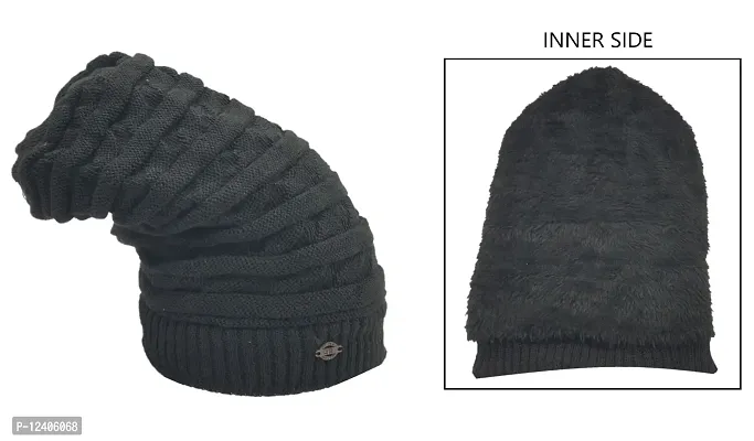 BB-Buttons  Bows Unisex-Adult Beanie Hat (11210128_ACS-WLC-BB-KBN-02-BLK-DGY#2_Black-D.Grey_Free Size)-thumb3