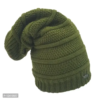 Buttons  Bows Winter Knitted Beanie Cap with fleece, Unisex Cap for Men  Women (Green, 1)