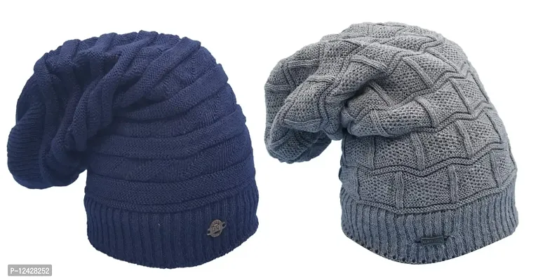 BB-Buttons  Bows Unisex's Beanie Hat (11210135_ACS-WLC-BB-KBN-02-BLU-GRY_Blue Grey_Free Size)