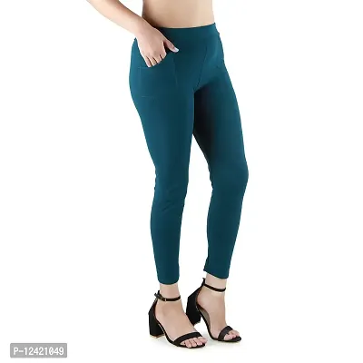 B&B-Buttons & Bows Women's Lycra Blend Body fit, Stretchable Formal Ankle Length Jeggings/Treggings Pant with 2 Pockets [Waist Size:26-38 Inch, Bottle Green]-thumb3