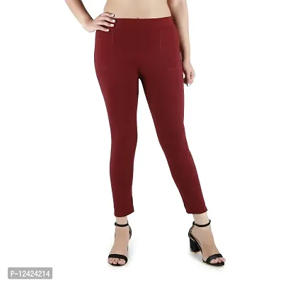 B&B-Buttons & Bows Women's Lycra Blend Fabric Stretchable Wrinkle Free Jegging/Treggings For Gym/Yoga/Casual/Office - Wine-thumb0