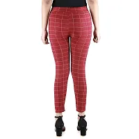 Buttons  Bows Women Jegging/Treggings,Waist Size: 26-36 Inch,Body fit,Stretchable Formal Pants with Check Pattern,Ankle Length,02 Pockets,Lycra Blend Fabric,Gym/Yoga wear,Casual/Office Wine-RED-thumb3