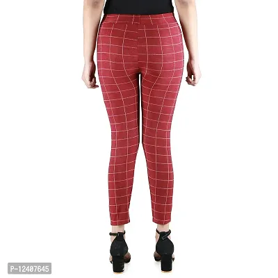 Buttons  Bows Women Jegging/Treggings,Waist Size: 26-36 Inch,Body fit,Stretchable Formal Pants with Check Pattern,Ankle Length,02 Pockets,Lycra Blend Fabric,Gym/Yoga wear,Casual/Office Wine-RED-thumb4