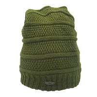 Buttons  Bows Winter Knitted Beanie Cap with fleece, Unisex Cap for Men  Women (Green, 1)-thumb3